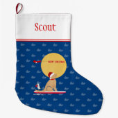 ビーチデイクジラサーフィンゴールデンドッグストッキング ラージクリスマスストッキング (正面)