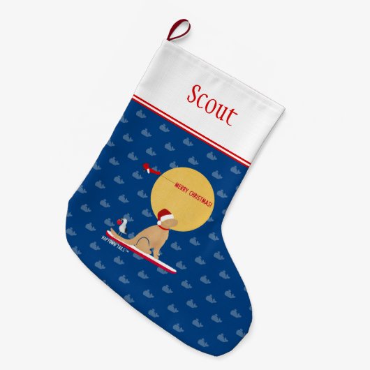 ビーチデイクジラサーフィンゴールデンドッグストッキング ラージクリスマスストッキング (正面 (吊り時))