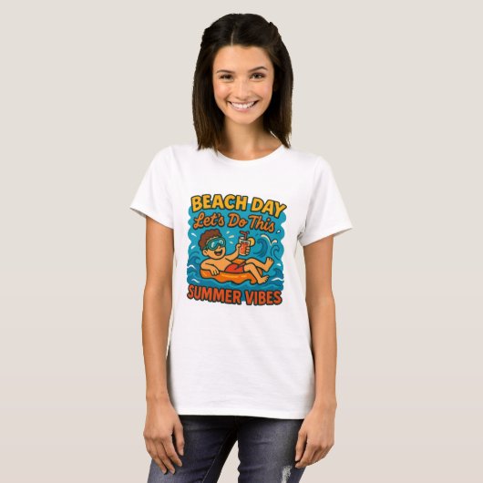ビーチデイサマービベスイラストレーション Tシャツ (正面フル)