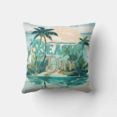 ビーチデイティール(緑がかった色)ベージュパームツリーズビーチ沿岸 クッション (裏面)