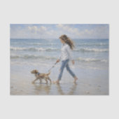 ビーチデコパージュの少女と犬の散歩 薄葉紙 (正面)