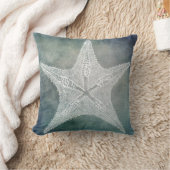 ビーチデコーインディゴティール(緑がかった色)ブルーウォーターカラーヒトデ クッション (ブランケット)