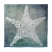 ビーチデコーインディゴティール（緑がかった色）ブルーウォーターカラーヒトデ タイル (正面)