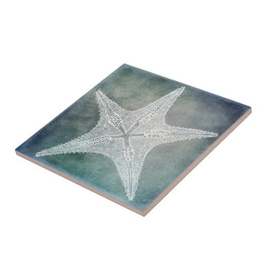 ビーチデコーインディゴティール（緑がかった色）ブルーウォーターカラーヒトデ タイル (側面)