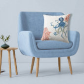 ビーチデコールレッドファンコーラルブルータコ水彩 クッション