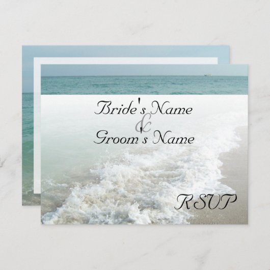 ビーチデスティネーションウェディングにぴったりな白波のRSVPカード 出欠カード (正面/裏面)