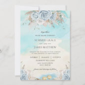 ビーチデスティネーションウェディングパンパスグラスブルーフローラ 招待状 (正面)