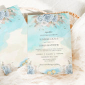 ビーチデスティネーションウェディングパンパスグラスブルーフローラ 招待状