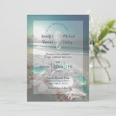 ビーチデスティネーション エレガント シーグラス ウェディング 招待状 (スタンド正面)