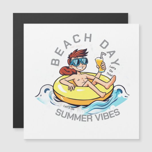 ビーチデーの漫画キャラクターが浮き輪に乗って (正面/裏面)