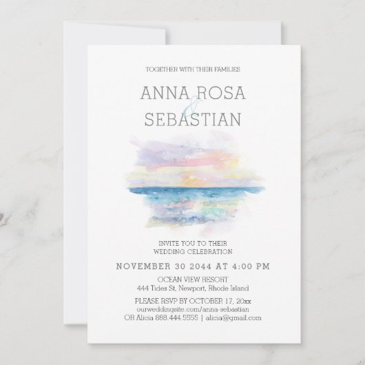 *~*ビーチトロピカルエキゾチックAR7ウェディングRSVP + 招待状 (正面)