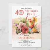 ビーチトロピカルカクテル40th誕生日パーティー 招待状 (正面)