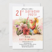 ビーチトロピカルカクテル 21歳の誕生日パーティー 招待状 (正面)