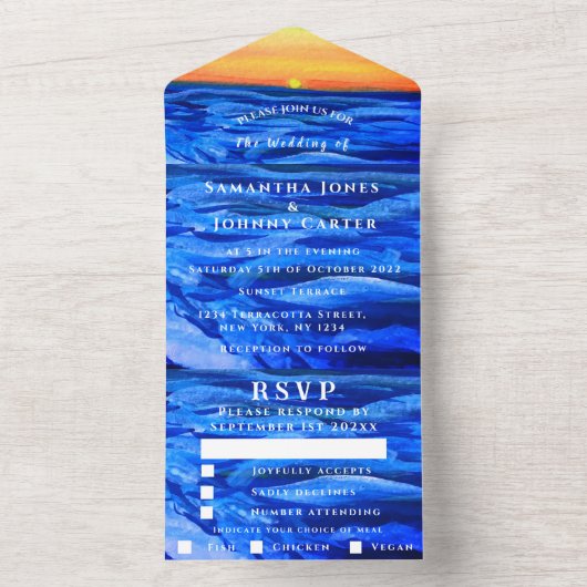 ビーチトロピカルサンセットデスティネーション海波 オールインワン招待状 (内側)