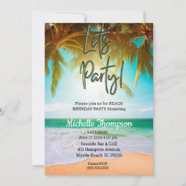 ビーチトロピカルシーンパーティー誕生祝い 招待状