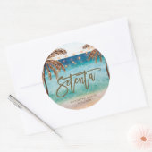 ビーチトロピカルセテンタ70th誕生日シール ラウンドシール (封筒)