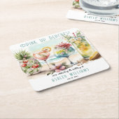 ビーチトロピカルテーマのカクテルバースデーパーティー スクエアペーパーコースター (アングル)