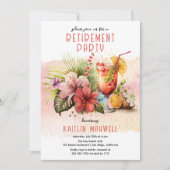 ビーチトロピカルテーマのカクテルリタイアメントパーティー 招待状 (正面)