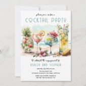 ビーチトロピカルテーマのカクテル婚約パーティ 招待状 (正面)