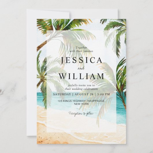 ビーチトロピカルデスティネーションワエディング 招待状 (正面)