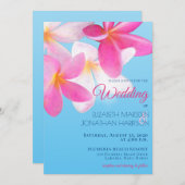 ビーチトロピカルハワイフローラピンク結婚ズ 招待状 (正面/裏面)