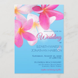 ビーチトロピカルハワイフローラピンク結婚ズ 招待状