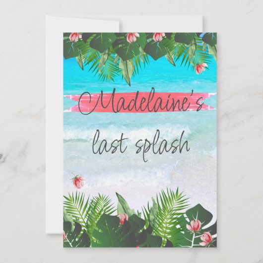 ビーチトロピカルバチェロレッテグリーンブルー招待状 招待状 (裏面)