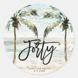 ビーチトロピカルパームズ40th誕生日ステッカー ラウンドシール