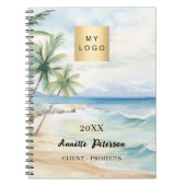 ビーチトロピカルパームツリー波ビジネスロゴ ノートブック (正面)