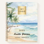 ビーチトロピカルパームツリー波ビジネスロゴ ノートブック (正面)