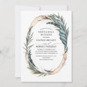 ビーチトロピカルパームリーフゴールドリハーサルディナー 招待状 (正面)