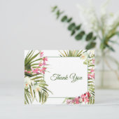 ビーチトロピカルピンクホワイトフローラランエレガント サンキューカード (スタンド正面)