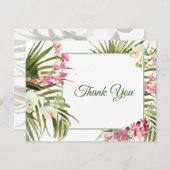 ビーチトロピカルピンクホワイトフローラランエレガント サンキューカード (正面/裏面)