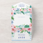 ビーチトロピカルフラワーサマーウォーターカラーウェディング オールインワン招待状 (外側)