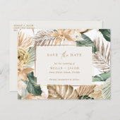 ビーチトロピカルリーフウェディング日付を保存 案内ポストカード (正面/裏面)