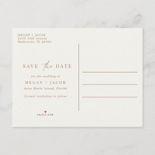 ビーチトロピカルリーフウェディング日付を保存 案内ポストカード (裏面)