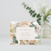 ビーチトロピカルリーフウェディング日付を保存 案内ポストカード (スタンド正面)