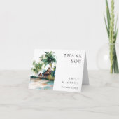 ビーチトロピカル水彩ウェディング サンキューカード (正面)