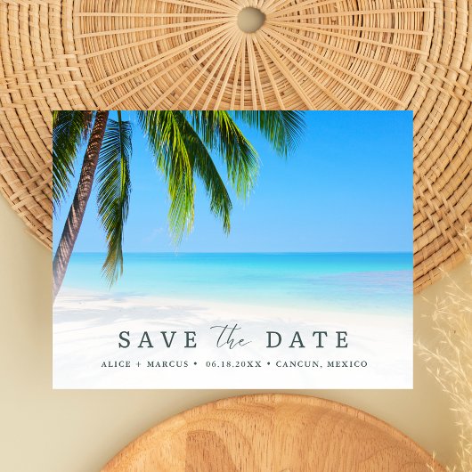ビーチトロピカル結婚パームの予算が日付を保存 案内ポストカード