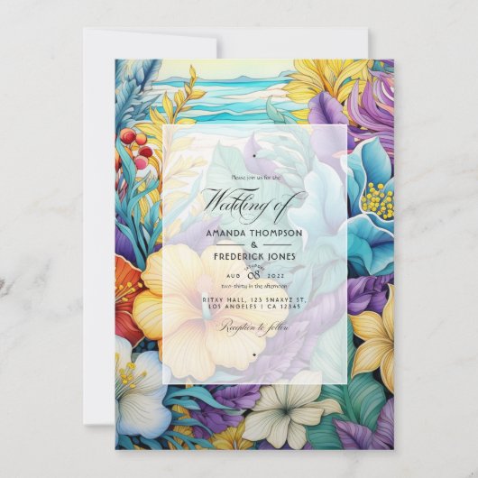 ビーチトーンフローラサマー結婚式招待状 招待状 (正面)