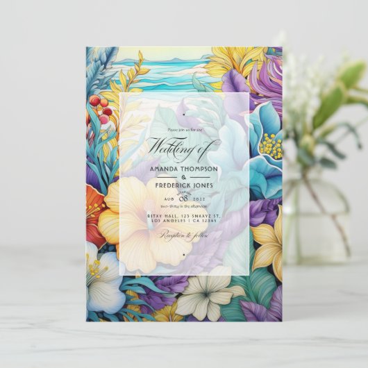 ビーチトーンフローラサマー結婚式招待状 招待状 (スタンド正面)