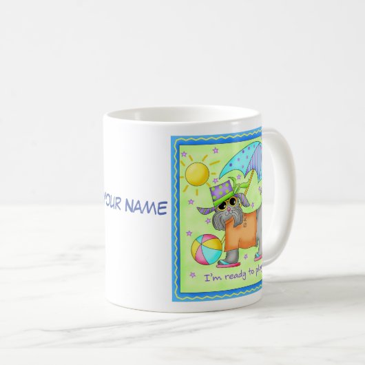ビーチドッグウィムシーアートグリーンブルー名パーソナライズ コーヒーマグカップ (正面右)
