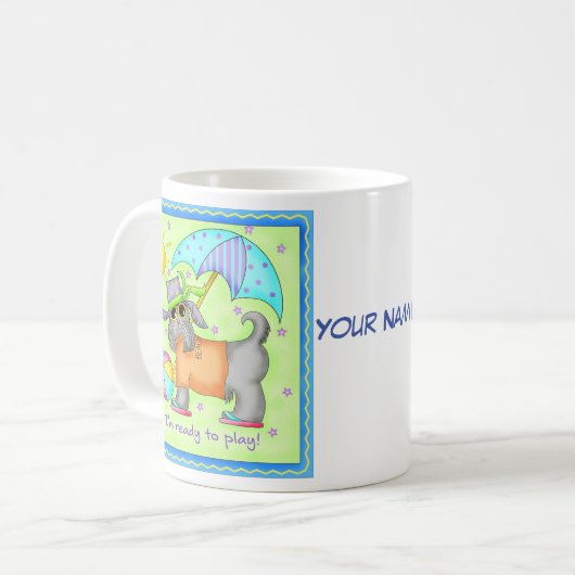 ビーチドッグウィムシーアートグリーンブルー名パーソナライズ コーヒーマグカップ (正面左)