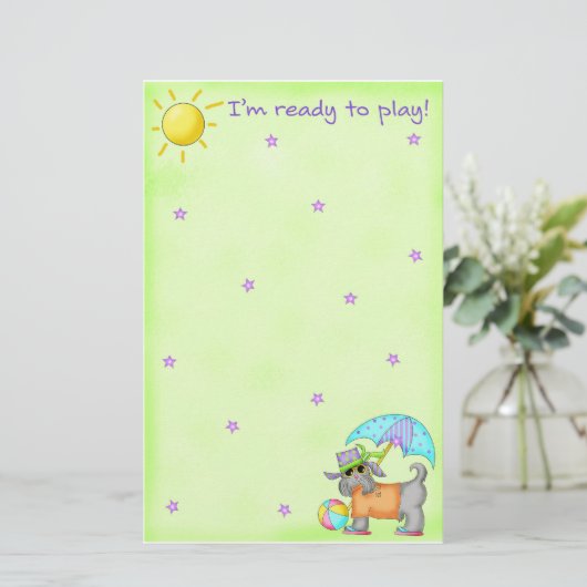 ビーチドッグウィムシーアートグリーンブルー 便箋 (スタンド正面)