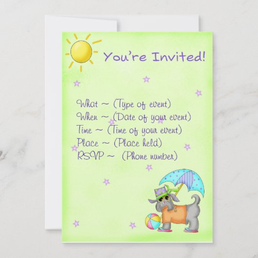 ビーチドッグウィムシーアートグリーンブルー 招待状 (裏面)