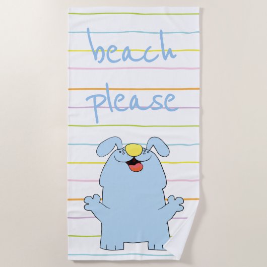 ビーチドッグブルー「ビーチお願い」 ビーチタオル (正面)