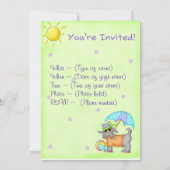 ビーチドッグ ワンシ― アート 緑 青 招待状 (裏面)