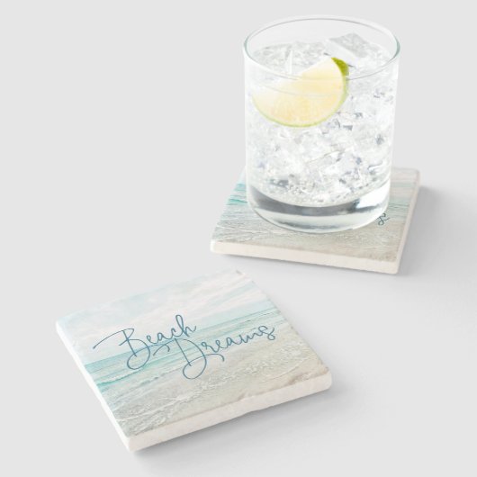 ビーチドリームズ感動的引用文レトロ海波 ストーンコースター (横)