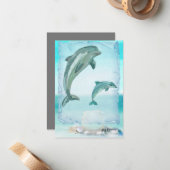 ビーチドルフィンスウォーターカラーアート ノートカード (正面/裏面インサイチュ)