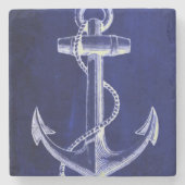 ビーチネイビーブルー沿岸シック航海のいかり ストーンコースター (正面)